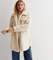 ONLY Cream Faux Fur Pocket Front Shacket